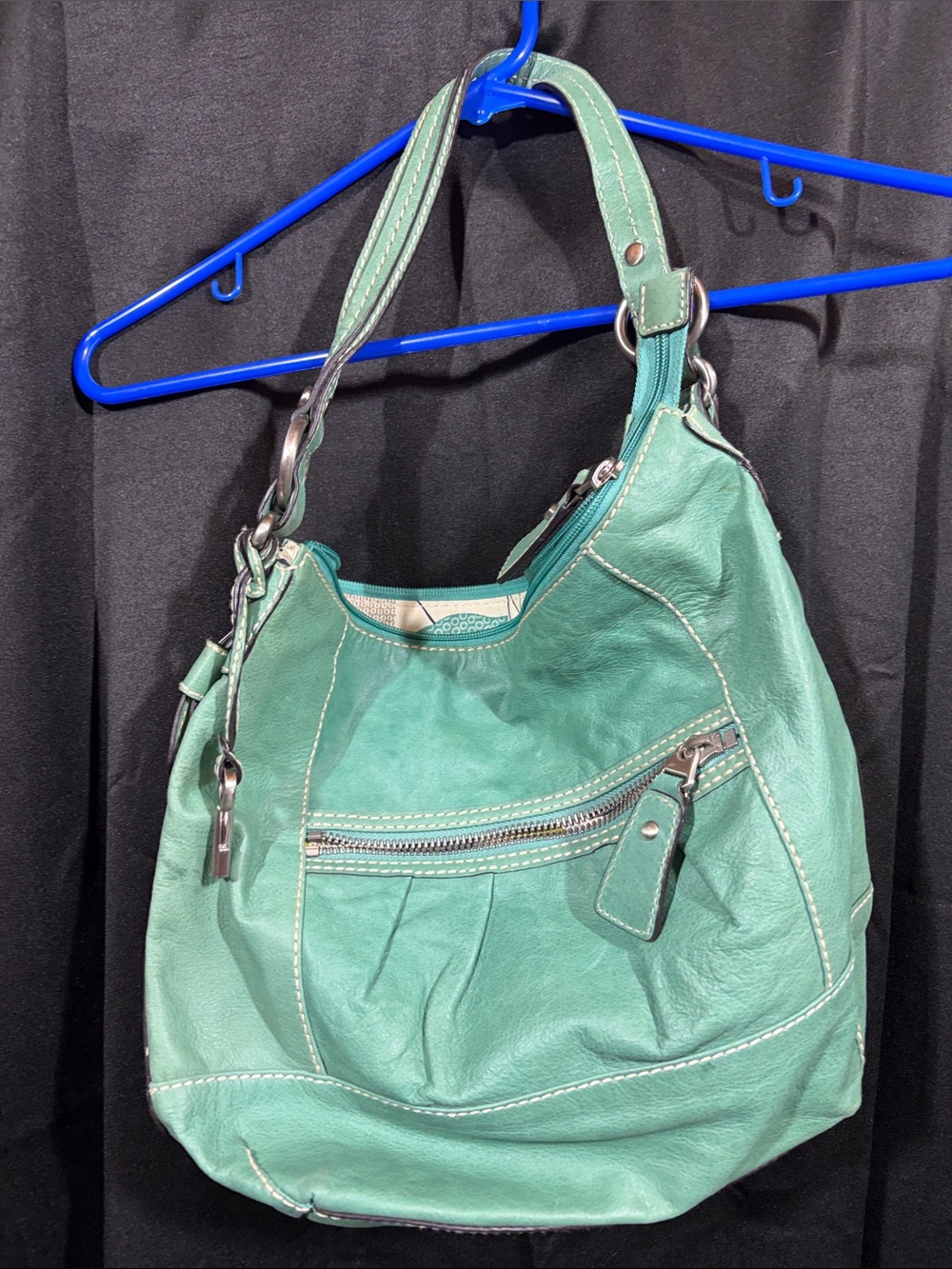 Fossil Teal Green Leather Hobo Shoulder Bag
